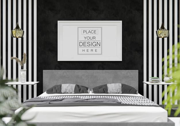 Free Poster Frame Mockup Interior In A Bedroom Psd