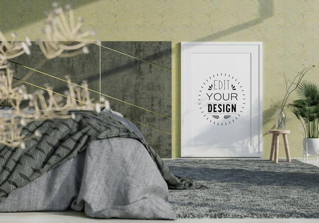 Free Poster Frame Mockup Interior In A Bedroom Psd