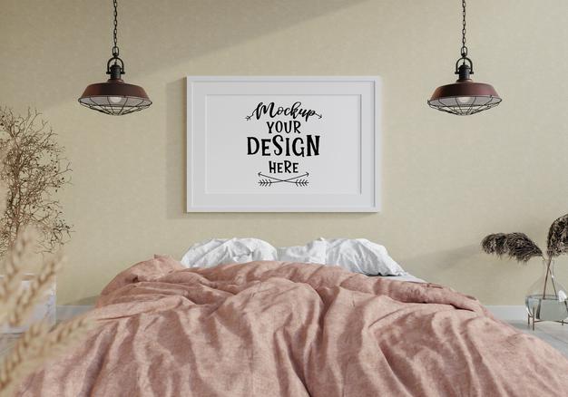 Free Poster Frame Mockup Interior In A Bedroom Psd