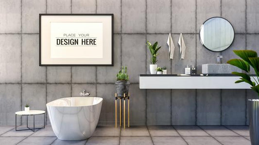 Free Poster Frame Mockup On Bathroom Interior Psd