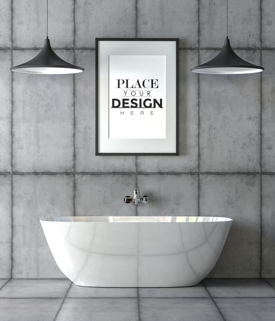 Free Poster Frame Mockup On Bathroom Interior Psd