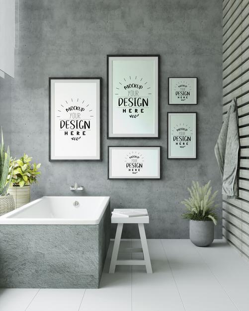 Free Poster Frame Mockup On Bathroom Interior Psd