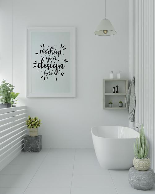 Free Poster Frame Mockup On Bathroom Interior Psd