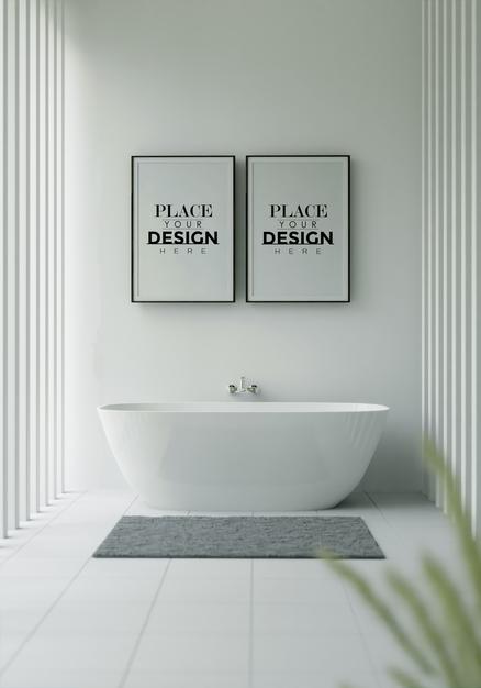 Free Poster Frame Mockup On Bathroom Interior Psd