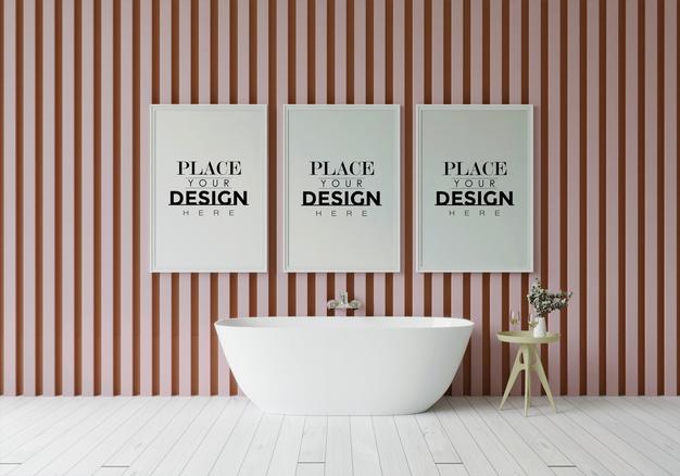 Free Poster Frame Mockup On Bathroom Interior Psd