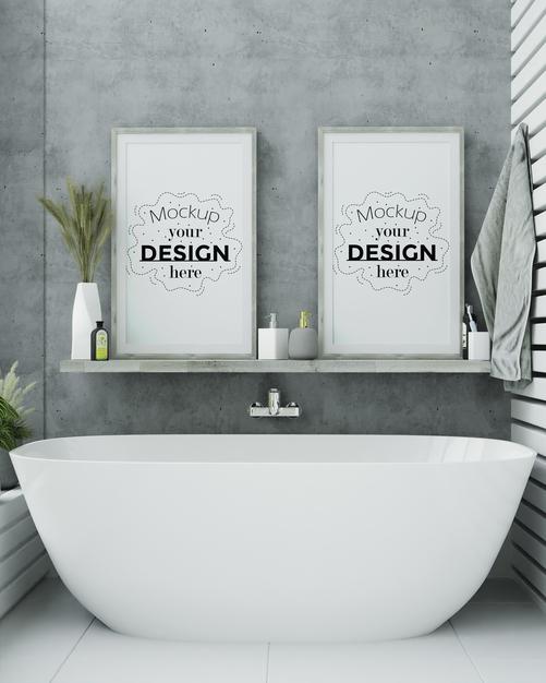 Free Poster Frame Mockup On Bathroom Interior Psd