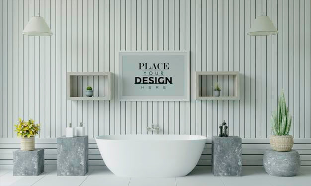 Free Poster Frame Mockup On Bathroom Interior Psd