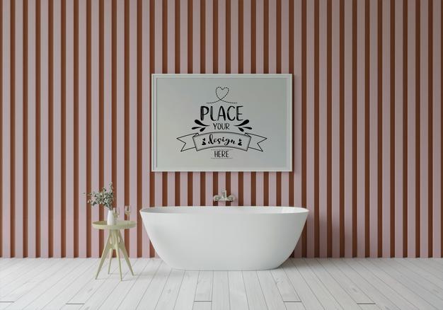 Free Poster Frame Mockup On Bathroom Interior Psd