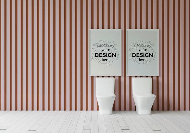 Free Poster Frame Mockup On Bathroom Interior Psd