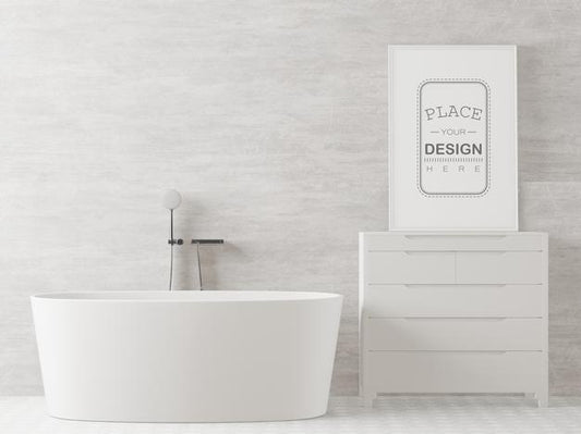 Free Poster Frame Mockup On Bathroom Interior Psd