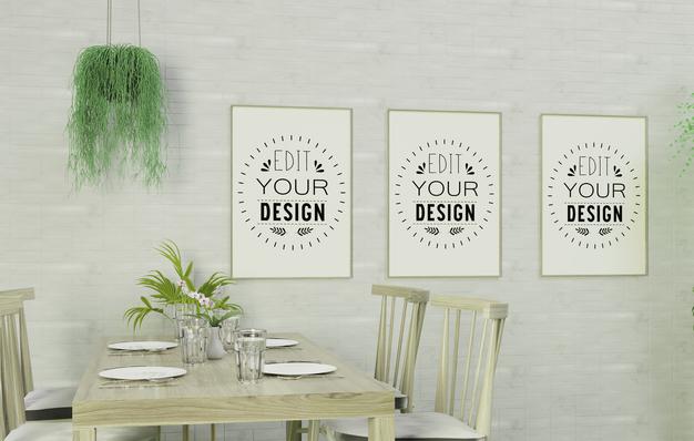 Free Poster Frame Mockup On Kitchen Room Interior Psd