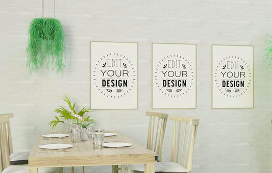 Free Poster Frame Mockup On Kitchen Room Interior Psd