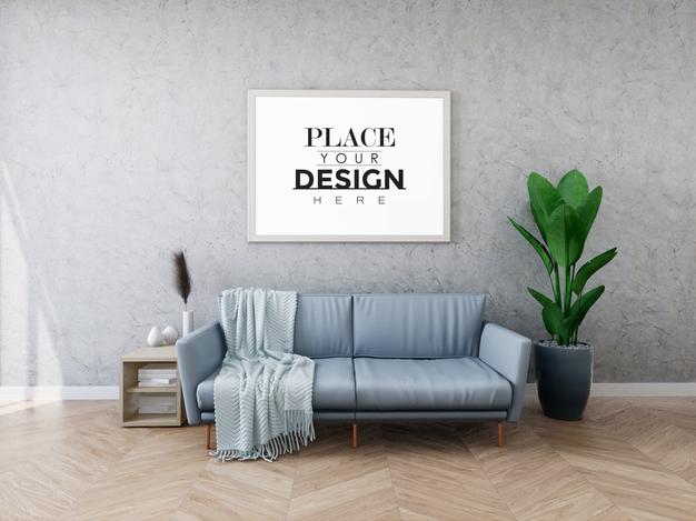 Free Poster Frame Mockup On The Wall With Plant Psd