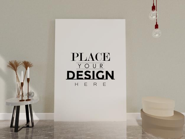 Free Poster Frame Mockup On The Wall With Plant Psd