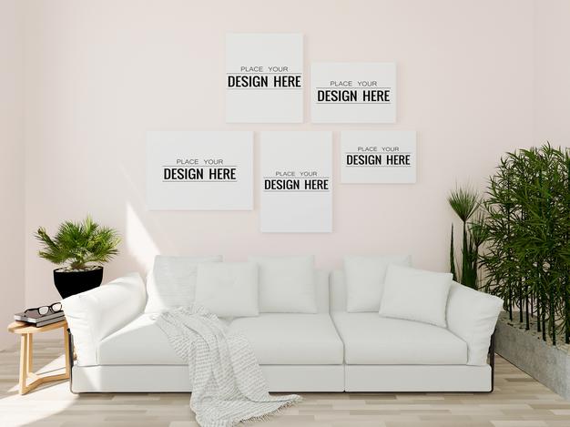 Free Poster Frame Mockup On The Wall With Plant Psd