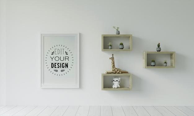 Free Poster Frame Mockup On The Wall With Plant Psd