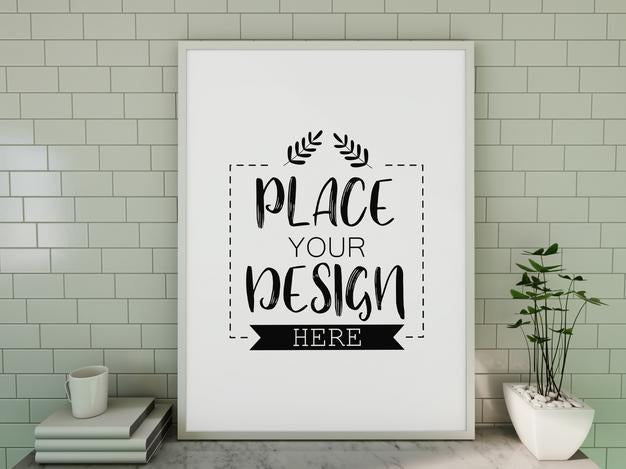 Free Poster Frame Mockup On The Wall With Plant Psd