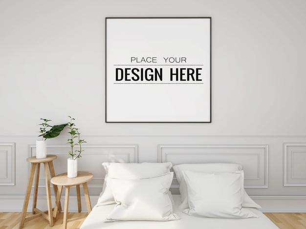 Free Poster Frame Mockup On The Wall With Plant Psd