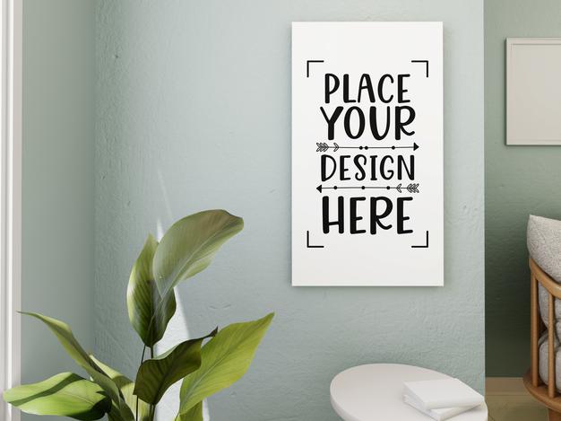 Free Poster Frame Mockup On The Wall With Plant Psd