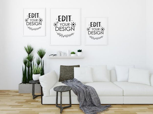 Free Poster Frame Mockup On The Wall With Plant Psd