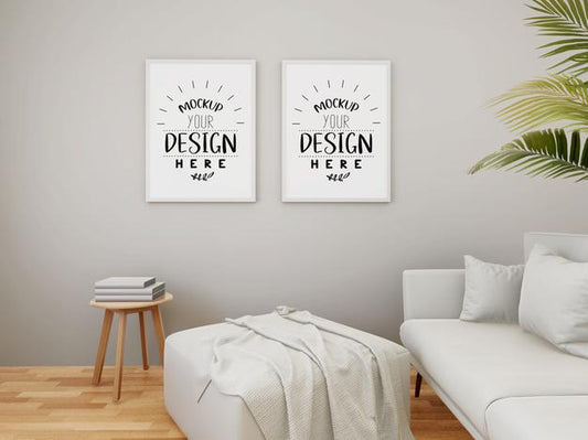 Free Poster Frame Mockup On The Wall With Plant Psd