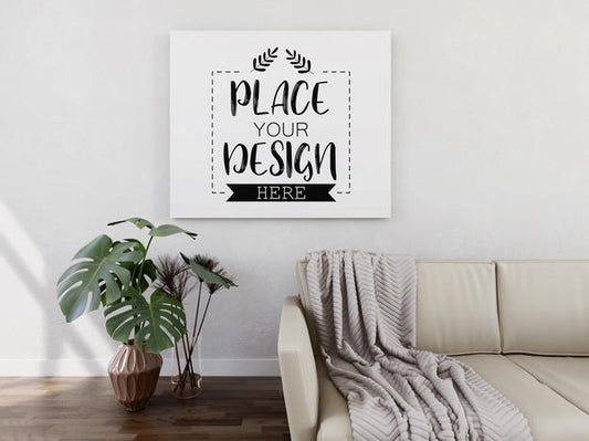 Free Poster Frame Mockup On The Wall With Plant Psd