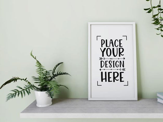 Free Poster Frame Mockup On The Wall With Plant Psd