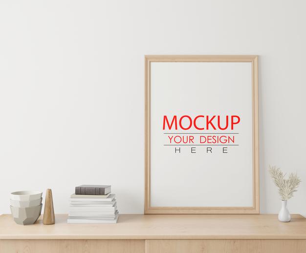 Free Poster Frame Mockup On The Wall With Plant Psd