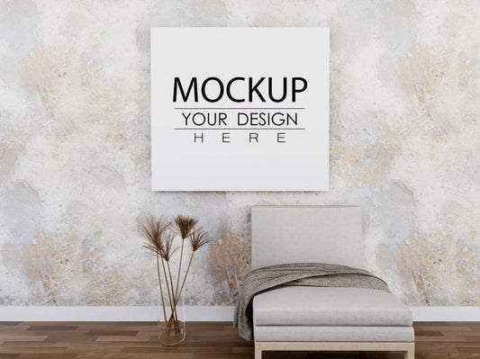 Free Poster Frame Mockup On The Wall With Plant Psd