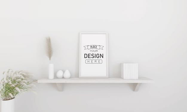 Free Poster Frame Mockup On The Wall With Plant Psd