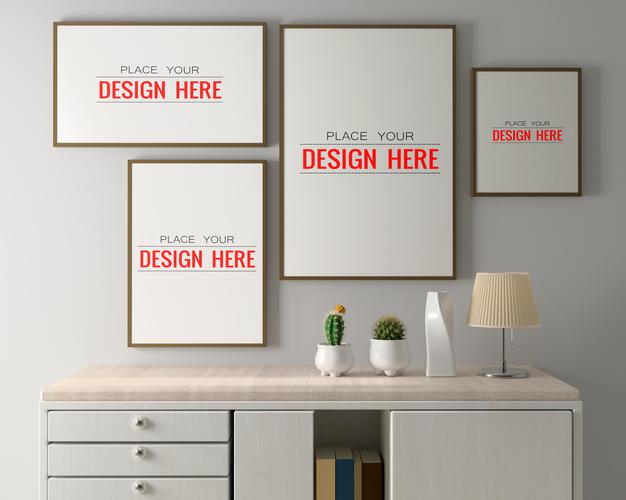 Free Poster Frame Mockup On The Wall With Plant Psd