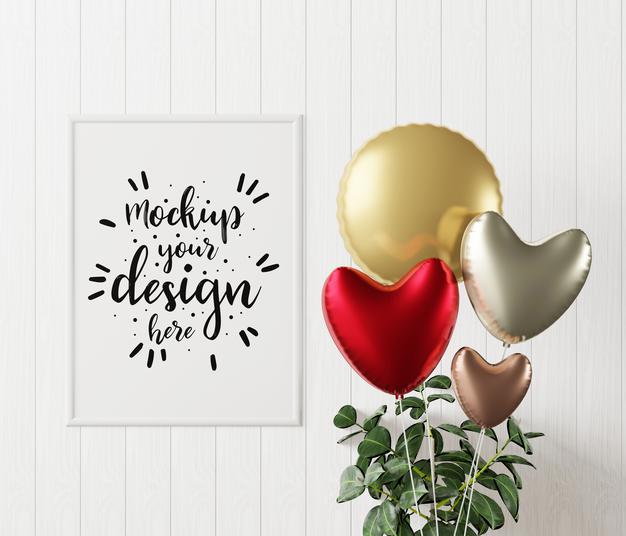 Free Poster Frame Mockup On The Wall With Plant Psd