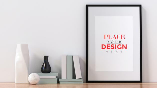 Free Poster Frame Mockup On The Wall With Plant Psd