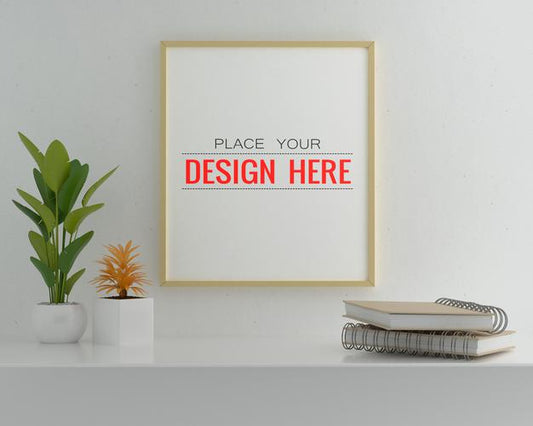 Free Poster Frame Mockup On The Wall With Plant Psd