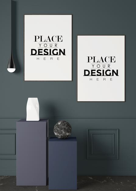 Free Poster Frame Mockup On The Wall With Plant Psd