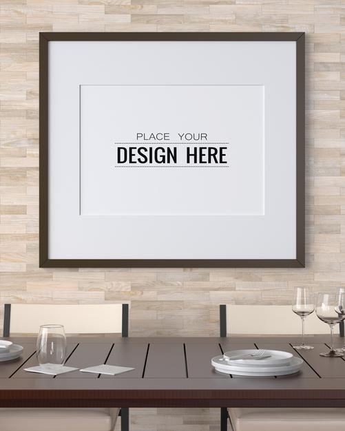 Free Poster Frame Mockup On The Wall With Plant Psd