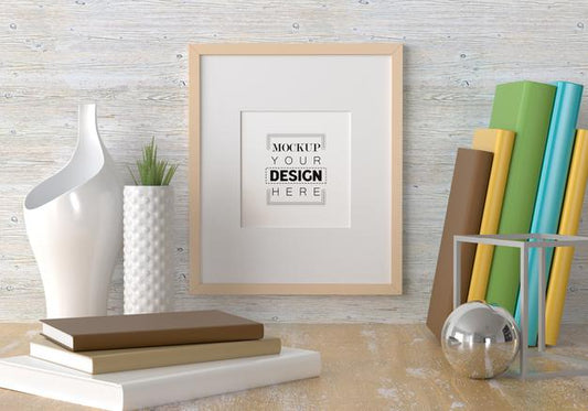 Free Poster Frame Mockup On The Wall With Plant Psd