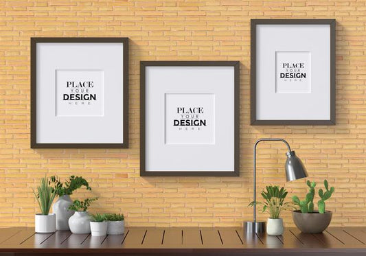 Free Poster Frame Mockup On The Wall With Plant Psd