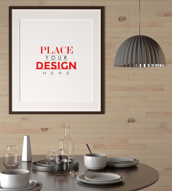 Free Poster Frame Mockup On The Wall With Plant Psd