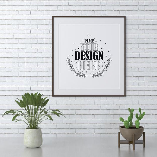 Free Poster Frame Mockup On The Wall With Plant Psd