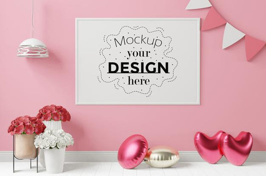 Free Poster Frame Mockup On The Wall With Plant Psd