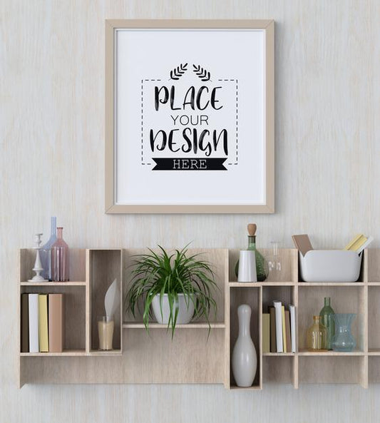 Free Poster Frame Mockup On The Wall With Plant Psd