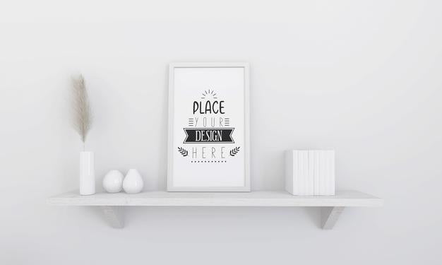 Free Poster Frame Mockup On The Wall With Plant Psd