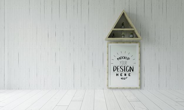 Free Poster Frame Mockup On The Wall With Plant Psd