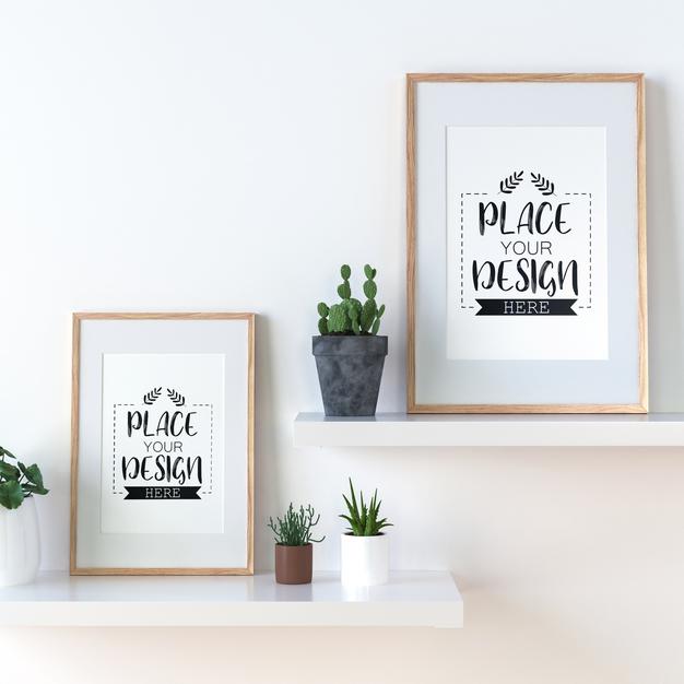 Free Poster Frame Mockup On The Wall With Plant Psd