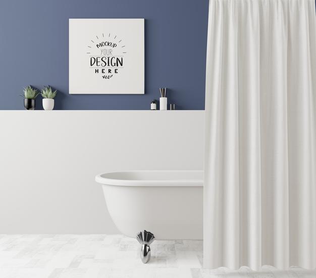 Free Poster Frame Mockup On Washroom Interior Psd