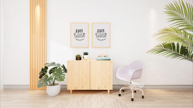 Free Poster Frames In Living Room Mockup Psd