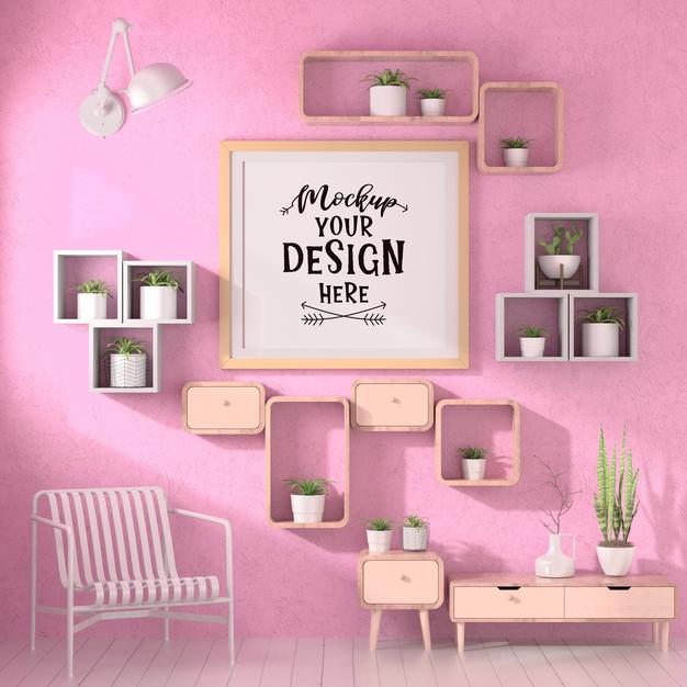 Free Poster Frames In Living Room Mockup Psd