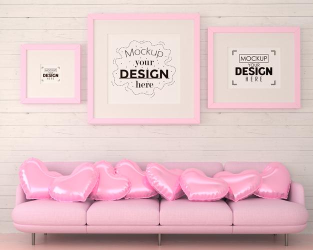 Free Poster Frames In Living Room Mockup Psd