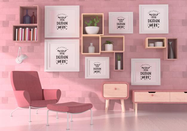 Free Poster Frames In Living Room Mockup Psd